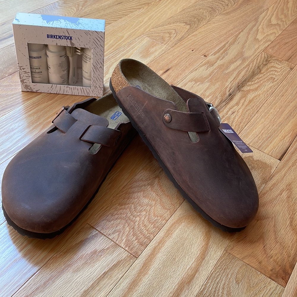 NWT Birkenstock Boston Soft Footbed Sz45 (US 12-12.5) w Birkenstock Cleaning kit
